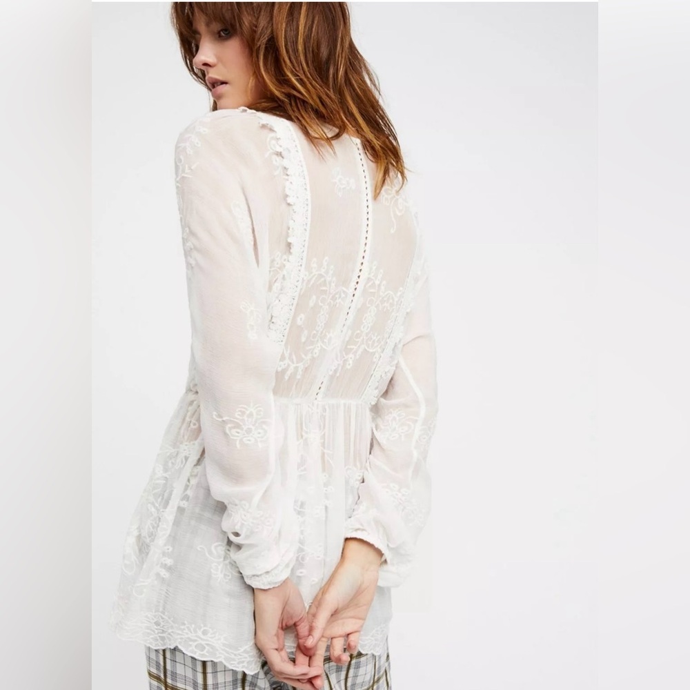 Free People Sheer White Embroidered Peasant Tunic